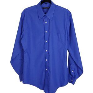 Geoffrey Beene Mens Dress Shirt 16 34/35 Blue Button Up Wrinkle Free Quick Dry
